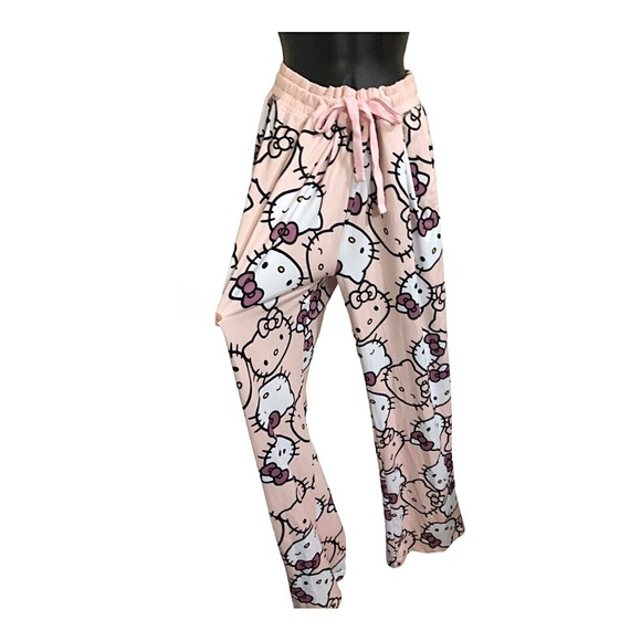 Hello Kitty pink logo drawstring waist cotton loungewear pajama pants size large - Picture 11 of 12